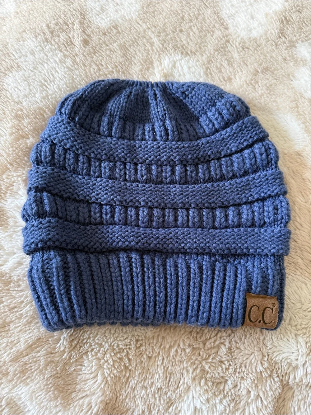 C.C Denim Blue Chunky Cable Knit Beanie